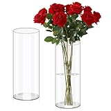 Olrla 2 Piece Tall Transparent Acrylic Flower Vase 30cm, Shatter-Proof Clear Cylinder Vase for Rose and Lily Flowar Arrangement 30 x 10cm and 29.5 x 8.8cm