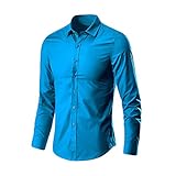 Mens Regular Fit Work Shirts Wrinkle Free Long Sleeve Formal Dress T-Shirts Button Down Casual Untucked Shirt Wedding Blue