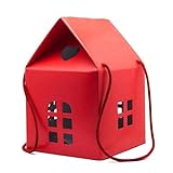 Red Christmas House Cardboard Gift Box with Handles