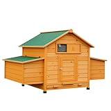 PawHut Wooden Chicken Coop, Poultry Cage with Nesting Boxes, Tray, Hen House Shed for 2-4 Chickens, Outdoor Chicken Cages, Yellow