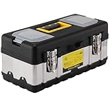 CROWNSHOP Tool Box ToolBox StorageHeavy Duty Stainless Steel Portable Toolbox with Metal Dual Latch Removable Tray Storage Case with Tray and Latch for Small Parts for Tools (17 Inch)