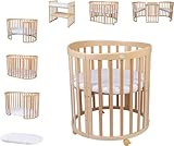 Waldin baby bed 7in1 made of wood with mattress, cot that grows with the child, ventilated, adjustable in 5 positions, all-inclusive set - natural