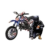 Funrautz 49cc Kids Dirt Motorbike, Mini Petrol Motos with Off Road Tires, Pocket Rocket with Dual Disc Brakes, Max Speed 40kM/H, Petrol Bike for Kids Ages 6-12 Blue