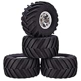 KINGCOO 4PCS RC Truck Tires 135MM Rubber Tyres and Plastic Wheel Rims Accessories for Monster Truck 1/10 RC car for HSP HPI Tamiya Kyosho Truggy (Y-Silver)