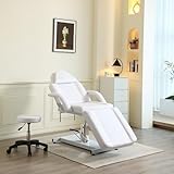LSBIKE Hydraulic Beauty Bed with Stool - 360° Swivel Adjustable Massage Reclining Salon Lash Bed with Removable Armrests & Headrest - Massage Table Set for Spa Salon Tattoo Facial (White)