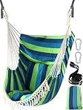 Chihee Hammock Chair Hanging Swing 2 Seat Cushions Included,Strong Webbing Straps and Hooks for Easy Hanging Soft Cotton Weave Hanging Chair Side Pocket Large Tassel Chair Set Comfort Indoor Outdoor