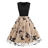 IWEMEK 1950 Dresses for Women Vintage Rockabilly Swing Butterfly Floral Tea Dress Sleeveless V-Neck A-line 50s 60s Pinup Audrey Hepburn Style Wedding Party Prom Cocktail Dress Beige Butterfly XXL