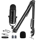 zealsound USB Microphone Set, k66 Podcast Mic with boom arn, Noise Reduce Mode, Mute, Realtime Monitor, Fit for iPhone iPad PC Mac Phones, for Recording, Gaming, Discord, YouTube, TikTok Streaming