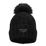 UGG Women's Cable Beanie with Pom, Black, One Size