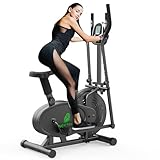 Elliptical Cross Trainer, Neezee 2 in 1 Cross Trainer Exercise Bike with Pulse Sensor, LCD Monitor and Adjustable Seat, Max Weight 120kg, Upgraded Adjustable Resistance Cross Trainer for Home Use