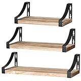 Pipishell Floating Shelves Wall Mounted Shelf, Paulownia Wood Wall Shelves, Wooden Shelves Set of 3 for Bedroom, Bathroom, Living Room, Kitchen, Home Office, Laundry room,etc (rustic)