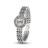 JadeAngel Women's 925 Sterling Silver Watch Vintage Black Onyx Marcasite Watches Quartz Wrist Watch (White)