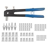 POIU 86 Pcs Rivet Nut Tool Kit, Rivet Gun, Heavy Duty Hand Riveter Set with M3/M4/M5/M6/M8 Threaded Rivet Nut and Mandrel, For Furniture, Car, DIY