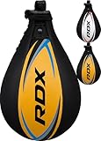 RDX Boxing Speed Bag, Genuine Leather Speedball MMA Muay Thai Dodge Ball Training Striking Kit, Wall Mount Hanging Swivel Speed Ball Punch Bag Workout Platform Martial (Black, Without Swivel)