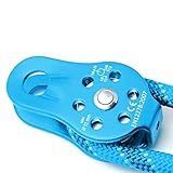 Msiud Climbing Pulley, 26KN Climbing Reel Heavy Duty Single Rope Pulley Block Bearing Hole Coupling Aluminum Outdoor Fixed Mountaineering Ropes Rocks for Under 12mm Height Rescue Rappelling (Blue)