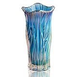 Glass Flower Vase, Large Tall Crystal Coloured Flower Vases, Colorful Flower Vase Plant Container, for Home Dining Table, Gift Wedding, Housewarming Party (Colorful Blue)