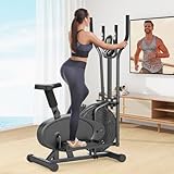 Cowmew Elliptical Cross Trainer, 2 in 1 Cross Trainer Exercise Bike with Adjustable Seat, LCD Monitor, Pulse Sensor & Adjustable Resistance, Max Weight 265LBS Exercise Machine for Home Gym, Black