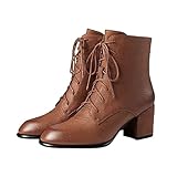 Generisch Ankle Boots Women's Leather Boots with Heel Short Boots Lace-Up Boots Half Boots Ankle Boots Elegant Slip-On Boots Autumn Winter Women's Boots Block Heel Transition Boots, brown, 6 UK