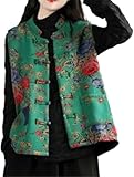 Women's Chinese Style Padded Jacket - Vintage Floral Quilted Sleeveless Vest with Traditional Knot Closure Embroidered Oriental Top Retro Bohemian Ethnic Outerwear Hanfu (XL,S2)