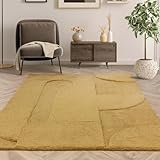 Lord of Rugs Tova Modern Plain Rug for Luxury Homes Living Room Bedroom Dining Soft Touch Quality Carved 3D Geometric Pattern Carpet Area Rug Ochre Gold Extra Large 200x290 cm (6'7"x9'6")