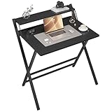 Yaheetech Foldable Desk with Monitor Stand,80 cm Computer Desk for Small Spaces,2-Tier Folding Table for Home, Office, School, Dormitory,Easy Assembly(Black)
