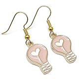 Pink Lightbulb Earrings, Pale Pink Enamel Charm Beads on Nickel Free Hooks : 38mm long, Baby Pink Jewellery for Women, Light Pink Lamp Drop Earrings