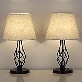 Bedside Lamp Set of 2, Vintage Table Lamp with Marble Base and White Linen Lampshade, Minimalist Table Lamp for Bedside Tables, Bedrooms, Living Rooms, Offices, and Hotel Decor