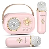 Mini Karaoke Machine for Kids Adults,Portable Bluetooth Speaker with 2 Wireless Microphones, Present Toys for Girls 3, 4, 5, 6, 7, 8+ Years Old Toddler Teens Birthday Family Home Party-Pink