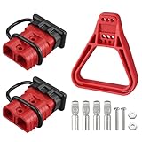 eSynic 2Pcs Battery Connector for 175Amp Anderson Connector Kit 175A Quick Connect Plug 600V Jumper Cables Connector with Handle and Anderson Plug Cover for Camper Car Recovery Winch Trailer (Red)