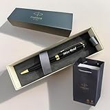Personalised Engraved Premium Parker Stainless Steel Gold or Silver Trim Ballpoint Pen with Black Ink, Classy Gift Box and gift bag Custom Gift for Christmas, for Men and Women Enter Your Custom Text