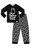 ThePyjamaFactory Girls I Can Hear You But I'm Not Listening Cat Long Cotton Pyjama Set (13-14 Years) Black