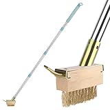 XTDMJ 50" Long Handle Weed Brush, 2-in-1 Wire & Metal Spike Scraper, Stainless Steel & Wood, Ideal for Block Paving, Patio, Kerb Stones & More