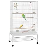 PawHut Large Bird Cage Budgie Cage with Stand, Toys, Wheels, Accessories, Storage Shelf for Canaries, Finches, Lovebirds, Parakeets - White, 79 x 49 x 133 cm