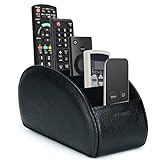 molshine Remote Control Holder with 5 Compartments,Pu Leather Office Organization Storage Caddy Box for Tv Remote,Heater Controllers,Media Player,Office Supplies,Makeup Brush (Black)