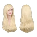 AOMIG Long Wavy Blonde Wigs for Women, 3 Pack Light Blonde Set With Sunglass & Cap, Natural Full Curly Anime Cosplay With Bangs, 28 Inch Synthetic for Daily Party Use