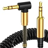 ULTRICS AUX Cable, Spring Coiled 3.5mm Gold Plated Right Angle Stereo Jack Cord, Male to Male Auxiliary Audio Lead Compatible with iPhone iPad iPod Smartphone Tablet Headphone MP3 Speaker Car Home