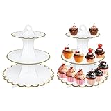 2Pack 3 Tier Cake Stand, White Afternoon Tea StandsCard, Dessert Cupcake Stands Round Cardboard Cupcake Tower for Birthday,Party,Baby Showers