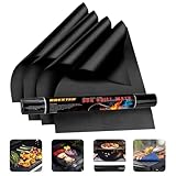 BREXTER® Pack of 4 Oven Liner, 40cm x 50cm, 0.3mm Extra Thick Teflon Oven Liners for Fan Assisted Ovens, Mats for Gas Grill Reusable, BBQ Grill Mat Suitable for Ovens