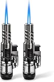 Jet Flame Lighter 2 Pack Windproof Butane Torch Lighter Refillable With Big Visible Gas Tank for BBQ, Candles, Camping, Hiking, Outdoors, Gifts for Men Dad Him (Nickel) (Without Butane)