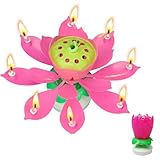 Musical Birthday Candle, Pink Rotating Lotus Candle for Cake, Lotus Flower Candle Plays Birthday Music for Birthdays Christmas Wedding