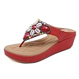 GSNOW Womens Toning Flip Flops Ladies Low High Wedge Heel Sandals Floral Slippers 7.5