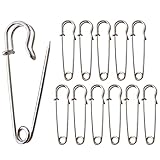 Redamancy Large Safety Pins, 12 Pcs Heavy Duty Blanket Pins, 2.5 Inch/63 Mm Kilt Pins, Stainless Steel, Nickel