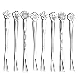 8Pcs 4.9 Inch Flower Stainless Steel Friut Forks Small Pickle Forks Dessert Cake Forks Salad Bistro Cocktail Fork Two Prong Dinner Appetizer Fork for Banquet Party Seafood Cocktail (Silver)