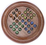 SWACRAFT Wooden Solitaire Toy Board Game with Multicolor Marbles, Vintage Indian Board Games, Solitaire Board Game, Marble Game, Wooden Games, Marble Game- Ideal for Family Fun & Home Décor 9 Inch Dia