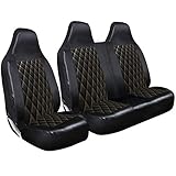 rhinos autostyling FOR VW VOLKSWAGEN TRANSPORTER T2/T3/T4/T5/T6 - Premium Luxury Van Seat Covers Single Drivers And Double Passengers Seat Covers - 2 + 1 - Black Quilted Diamond Leather