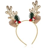 Sibba Christmas Antlers Headband Glitter Deer Ears Reindeer Antlers Headpiece Christmas Elk Headbands for Women Xmas Hairband Costume Headwear Deer Antler Hair Accessories for Holiday New Year Party