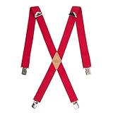 Dickies Men's 1 1/2 inch Solid Straight Clip Adjustable X Back Suspender, Red, One Size
