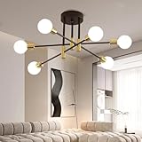 Comely Chandelier Sputnik Ceiling Light, 6 Lights E27 Black Gold Modern Chandelier, Semi-Flush Mount Ceiling Lamp Vintage Ceiling Lighting for Living Room, Bedroom, Dining Room, Kitchen