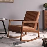 Ya-Home Retro Rocking Chair in PU Leatehr Upholstered Armchair with Wood Legs, Comfortable Leisure Rocker Chair for Living room/Bedroom/Reading Room, Brown