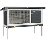 PawHut Wooden Rabbit Hutch Bunny Cage Openable Roof for Outdoor 90 x 45 x 65 cm